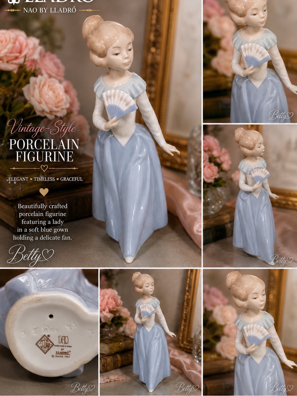 Lladro Porcelain Figurine in Soft Blue and Cream She is beautiful